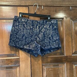 Abercrombie Navy Blue Corduroy Shorts Metallic Gold Floral Chino Size 8 Low Rise